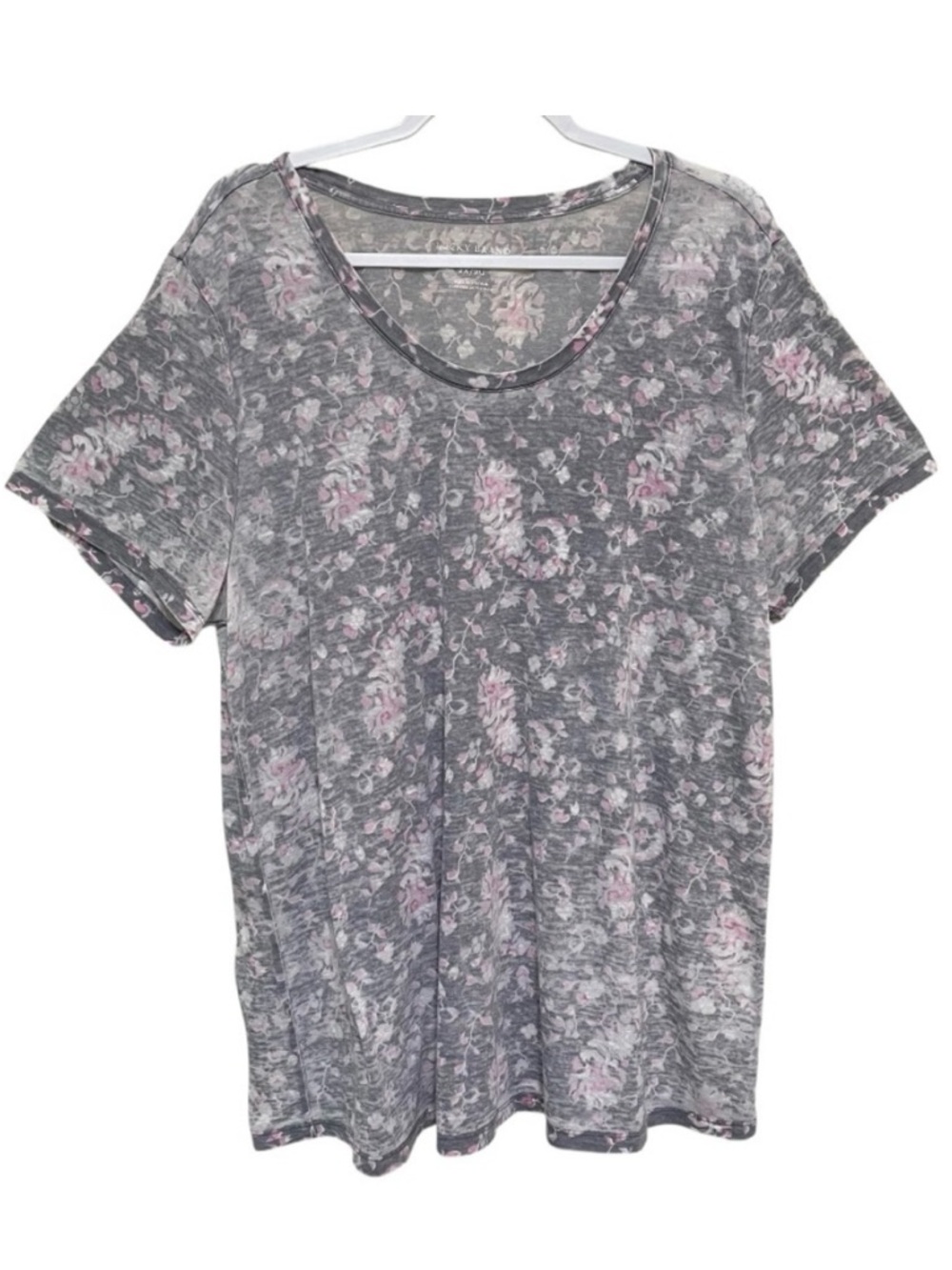 Lucky Brand Paisley Floral Top Scoop Neck Relaxed Soft Lightweight Grey Size 2X